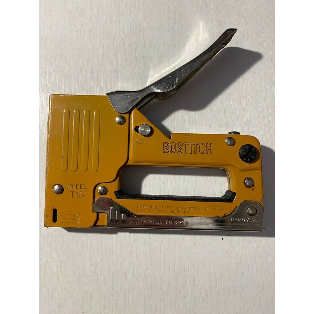 Vintage Bostitch T15 Tacker Staple Gun All-Steel Made in USA Heavy Duty Yellow